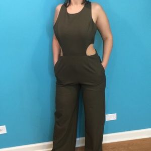 Olive Green Jumpsuit with Cutouts